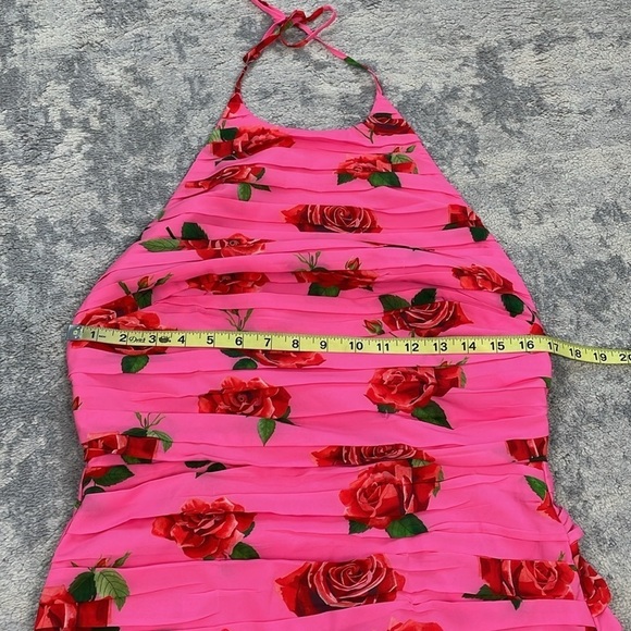 New Saulee Sonia Ruched Backless Floral Halter Mini Dress Pink Rose Sz 10 - Picture 12 of 16